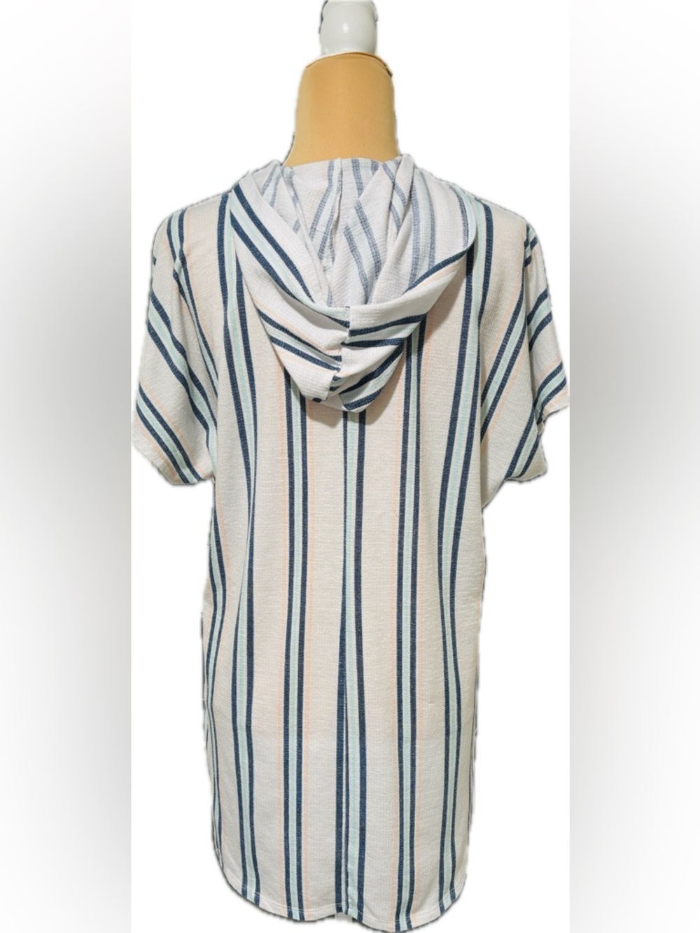 Time and Tru White Hooded Coverup with Blue Stripes - Picture 6 of 7